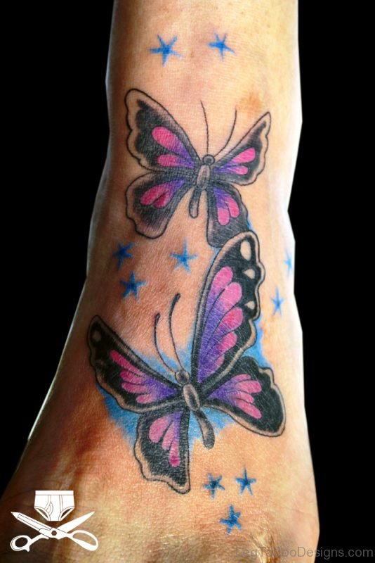 2 Butterflies Tattoo On Foot