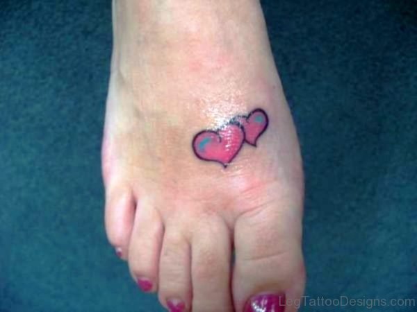2 Pink Hearts Tattoos On Foot