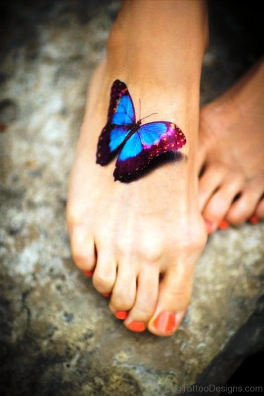 3D Amazing Butterfly Tattoo On Foot