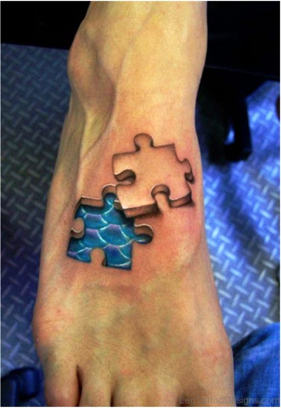 3D Autism Tattoo On Foot