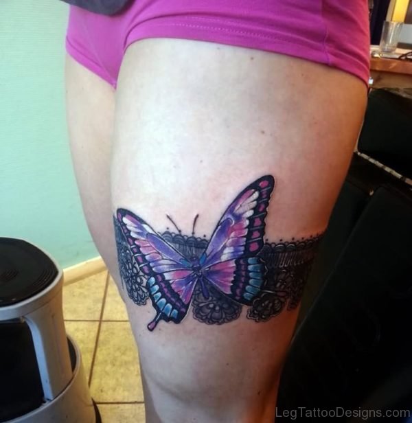 3D Butterfly Tattoo On Girl Thigh