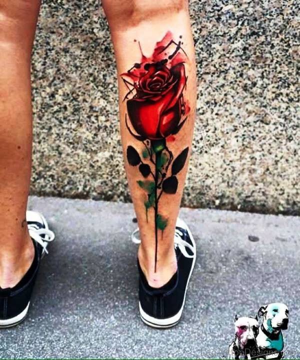 3D Rose Tattoo On Calf