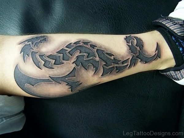 3D Tribal Dragon Tattoo On Leg
