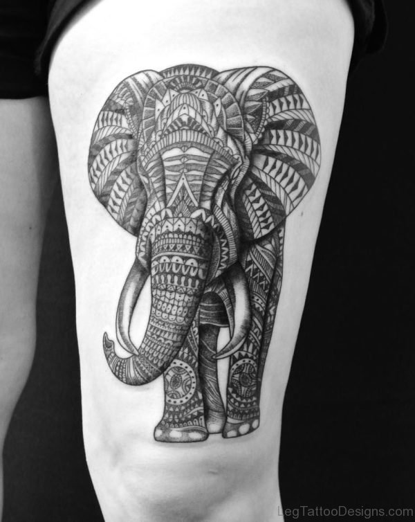 Abstract Elephant Tattoo on Thigh