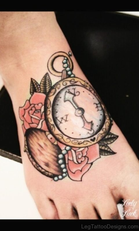 Adorable Clock Tattoo On Foot