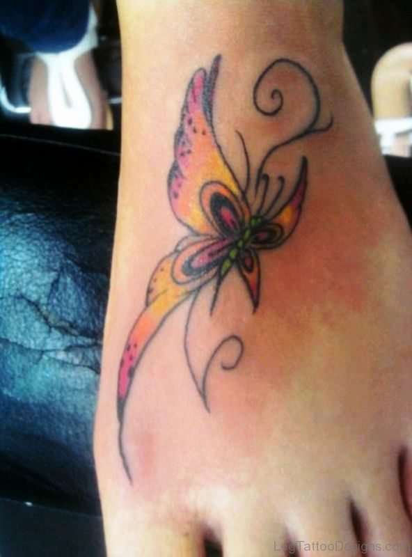 Adorable Colorful Butterfly Tattoo On Foot