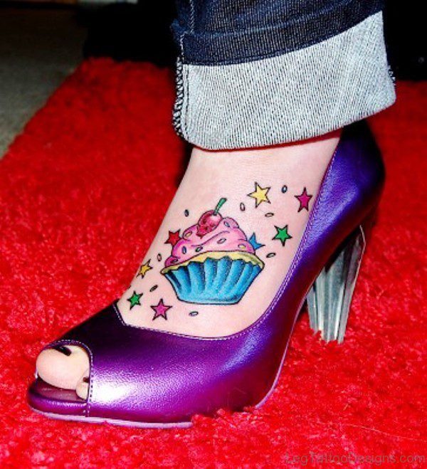Adorable Cupcake Tattoo On Foot
