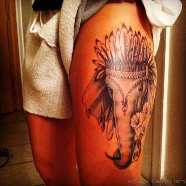 Adorable Elephant Tattoo On Thigh