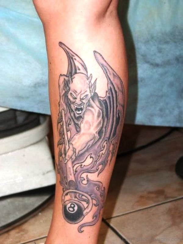 Adorable Evil Tattoo On Leg