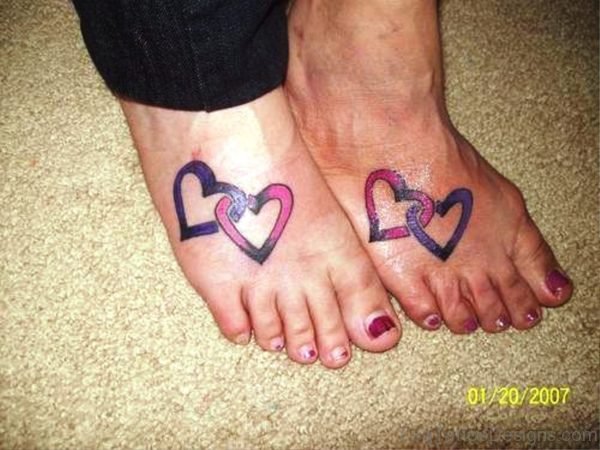 Adorable Hearts Tattoo On Feet