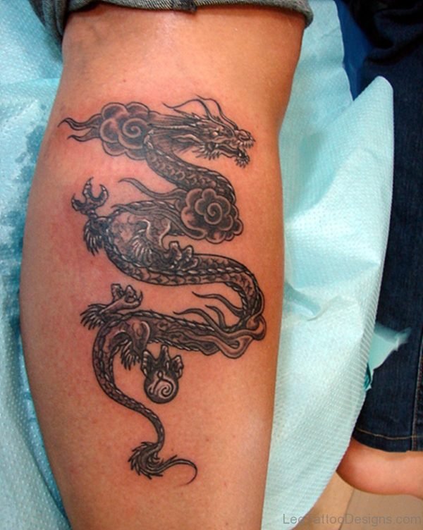 Again Dragon Tattoo On Leg
