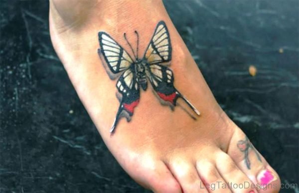 Amazing 3D Butterfly Tattoo On Foot
