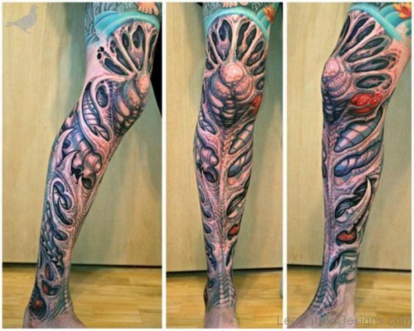 Amazing 3D Ripped Skin Tattoo On Full Leg