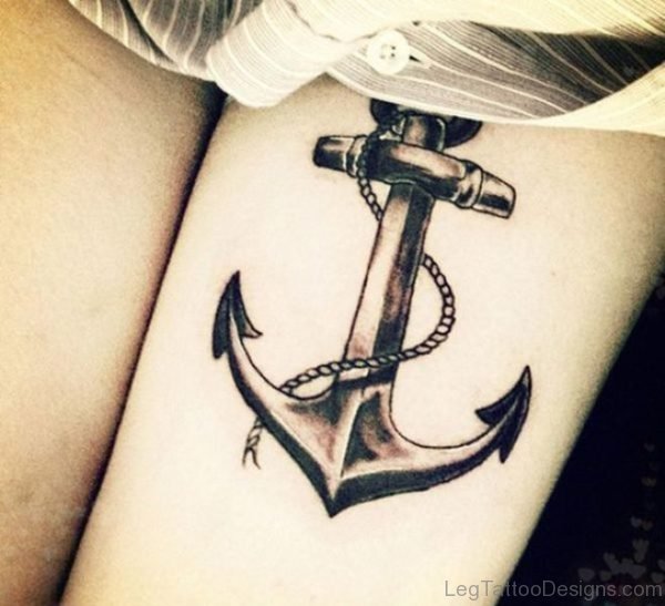 Amazing Anchor Thigh Tattoo
