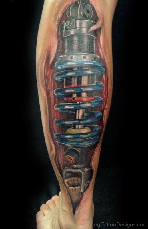 Amazing Biomechanical Tattoo Design On Leg