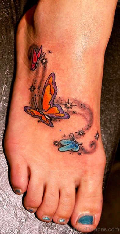 Amazing Butterflies Tattoo On Foot