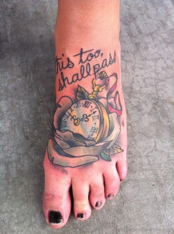 Amazing Clock Foot Tattoo