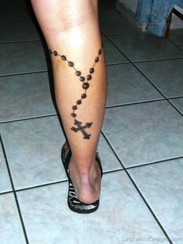 Amazing Cross Tattoo On Leg