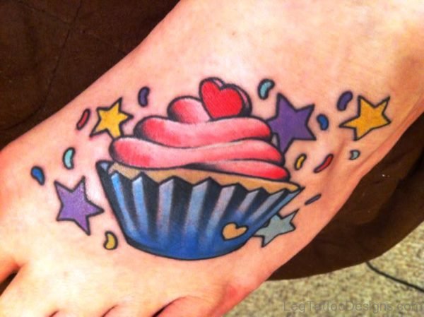 Amazing Cupcake Tattoo On Foot