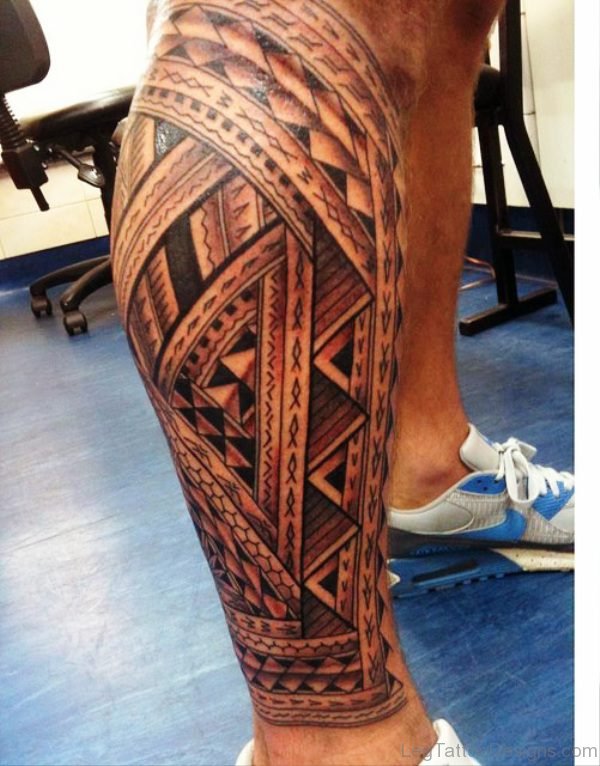 Amazing Design Tattoo On Calf