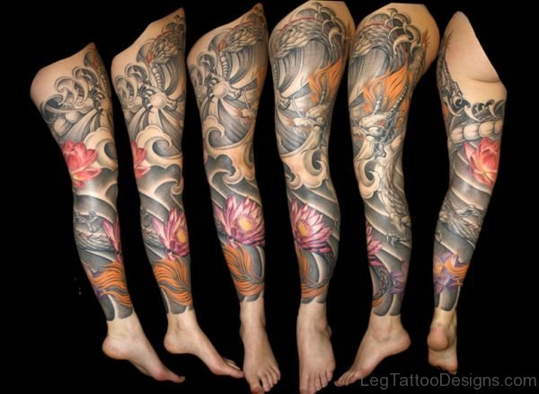 Amazing Dragon Leg Sleeve Tattoo Designs
