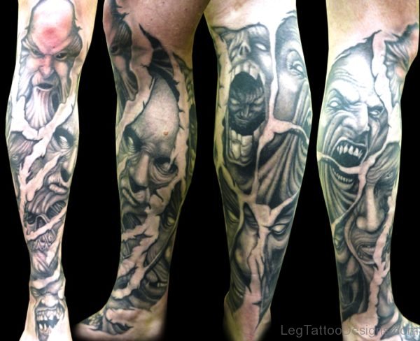 Amazing Evil Tattoo On Leg