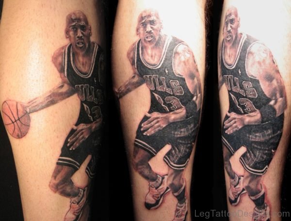 Amazing Michael Jordan Portrait Tattoo On Leg