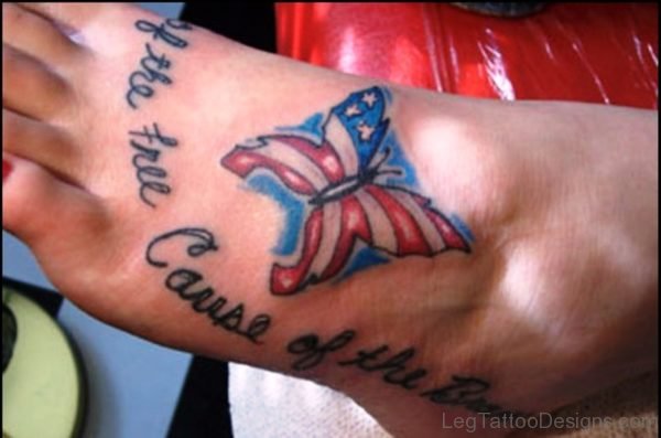 American Flag Butterfly Tattoo On Foot