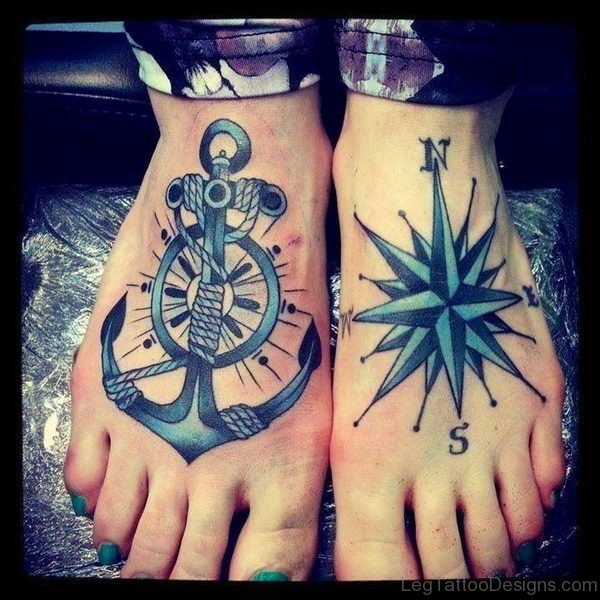 Anchor And Star Tattoo On Foot