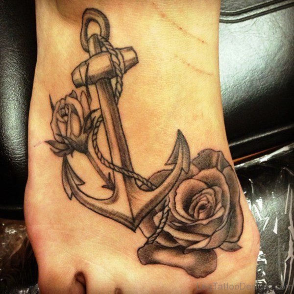 Anchor Tattoo With Dreadful Rose Design