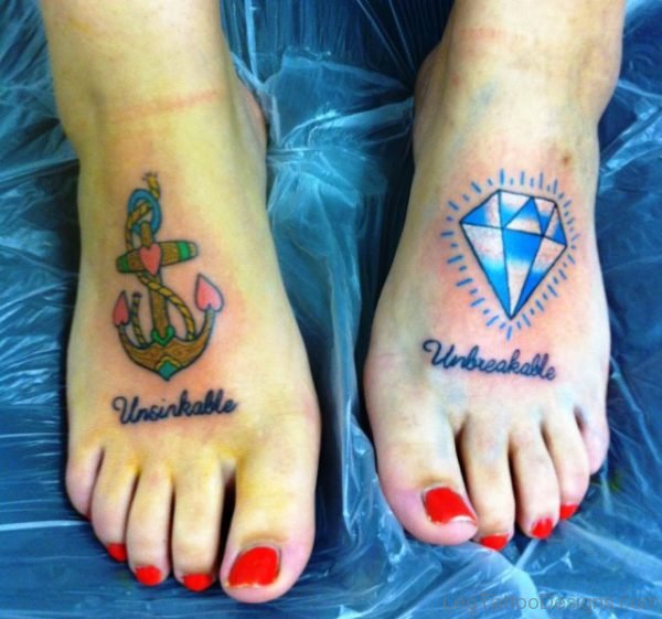 Anchor With Diamond Tattoo On Foot