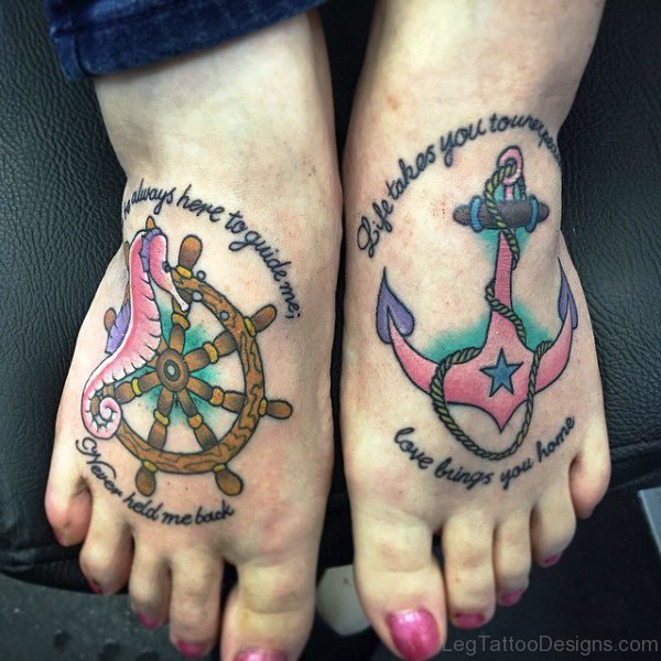 Anchor With Ship Wheel On Feet