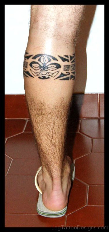 Antic Tribal Band Tattoo On Leg