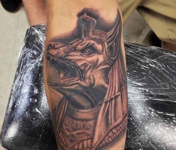 Anubis Black And Grey Portrait Tattoo