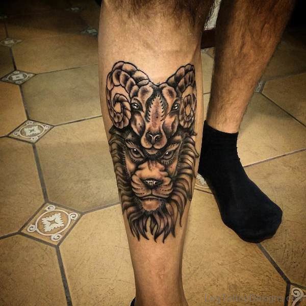 Aries ANd Leo Tattoo On Leg