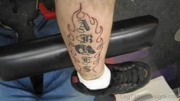 Aries Name Tattoo on Leg