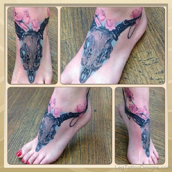 Aries Skull Tattoo On Foot