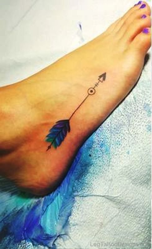 Arrow Tattoo With Colorful Feathers