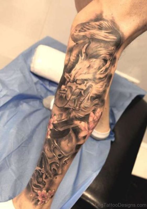 Asian Japanese Tattoo On Leg