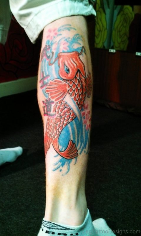 Asian Koi Fish Tattoo Design For Leg