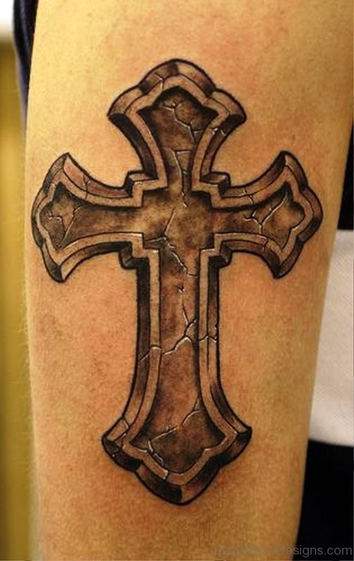 Attractive Cross Tattoo On Leg