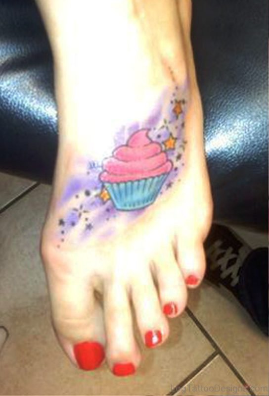 Attractive Cupcake Tattoo On Foot