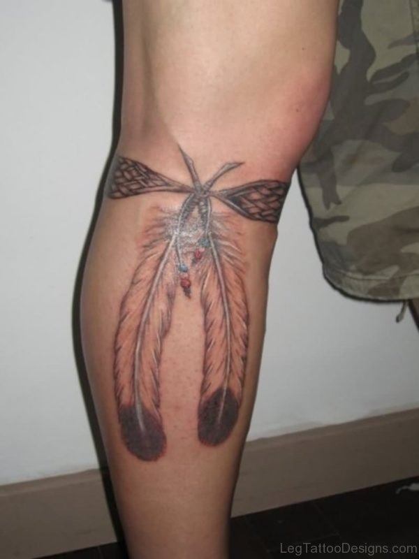 Attractive Feather Tattoo On Leg