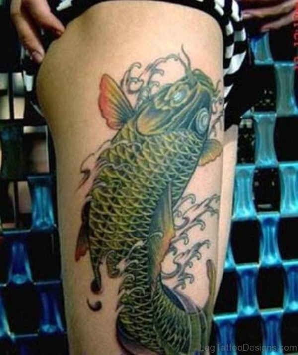 Attractive Fish Tattoo On Thigh
