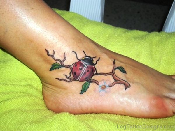 Attractive Ladybug Tattoo On Foot