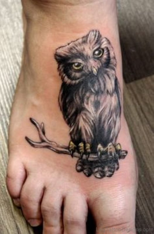 Attractive Owl Tattoo On Foot