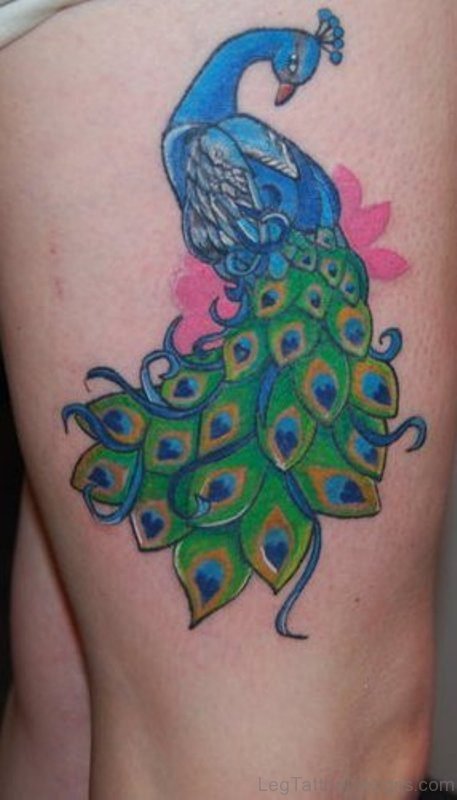 Attractive Peacock Tattoo On Thigh