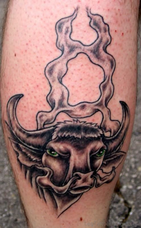 Attractive Taurus Tattoo On Leg