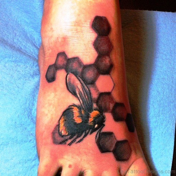 Awesome Bee Tattoo On Foot