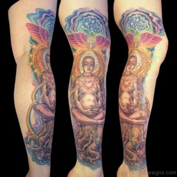 Awesome Buddha Tattoo On Leg